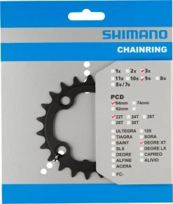 Shimano XT 2004-2007 4-Arm 9-fach 22 Zähne S-Type IG Alu Schwarz Y-1F822000